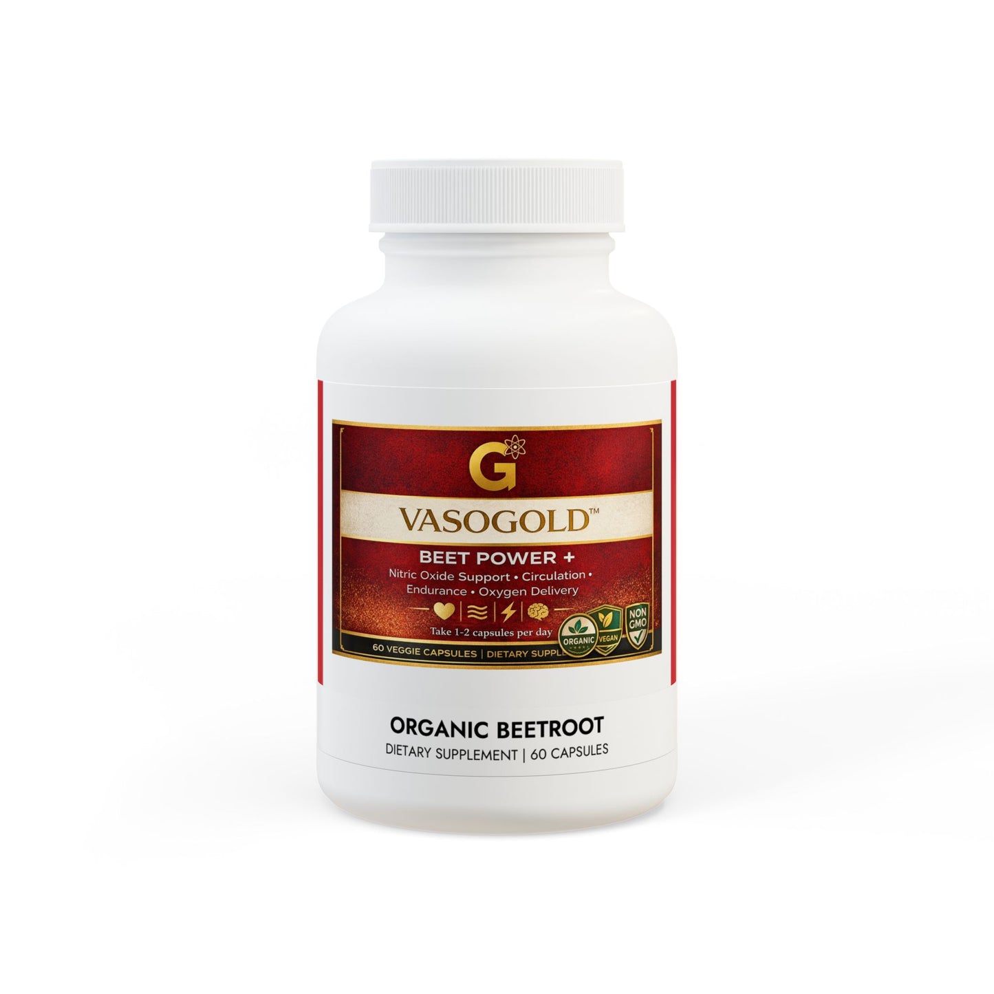 VasoGOLD| Beet Root POWER + 60 Capsules| High Powered Premium Circulation and Endurance Supplement|Organic