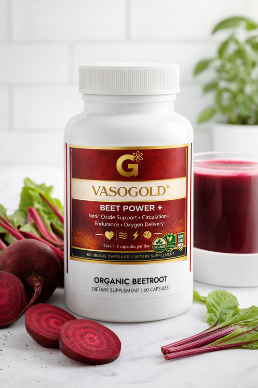 VasoGOLD| Beet Root POWER + 60 Capsules| High Powered Premium Circulation and Endurance Supplement|Organic